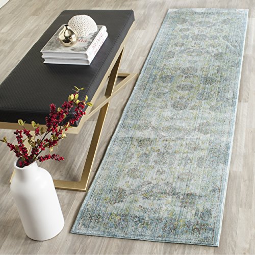 Safavieh Valencia Collection VAL113G Blue and Turquoise Vintage Distressed Silky Polyester Runner Rug (2'3 x 8')