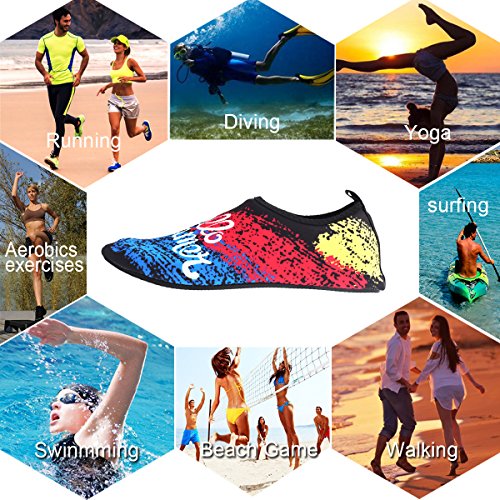 HQdeal Women's Men's Water Shoes Quick Drying Outdoor Sports Athletic Sneakers Aqua Shoes Slip On Lightweight Yoga Socks for Swimming Diving Surfing Snorkeling Boating Beach Walking ,XXL ( W 9.5-10/ M 7.5-8.5),Rainbow Black