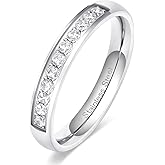 TIGRADE 3.5mm Engagement Ring Half Cubic Zirconia Stainless Steel Eternity Wedding Band for Women Size 3-12.5