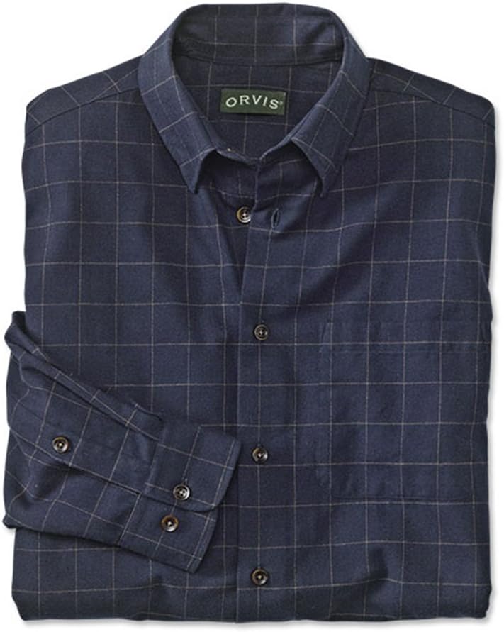 Orvis Cotton & Merino Long-Sleeved Shirt/Tall, Navy Brown WDP, Medium