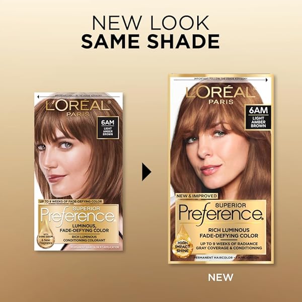 L’OREAL PARIS SUPERIOR PREFERENCE FADE-DEFYING + SHINE PERMANENT HAIR COLOR, 6AM LIGHT AMBER BROWN, PACK OF 1, HAIR DYE