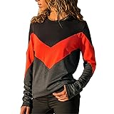 Baiggooswt Womens Contrast Color O-Neck Patchwork