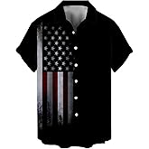 YBHUO Patriotic Shirts for Men 4th of July American Flag Print Short Sleeve Hawaiian Bowling Casual Button Down Shirt