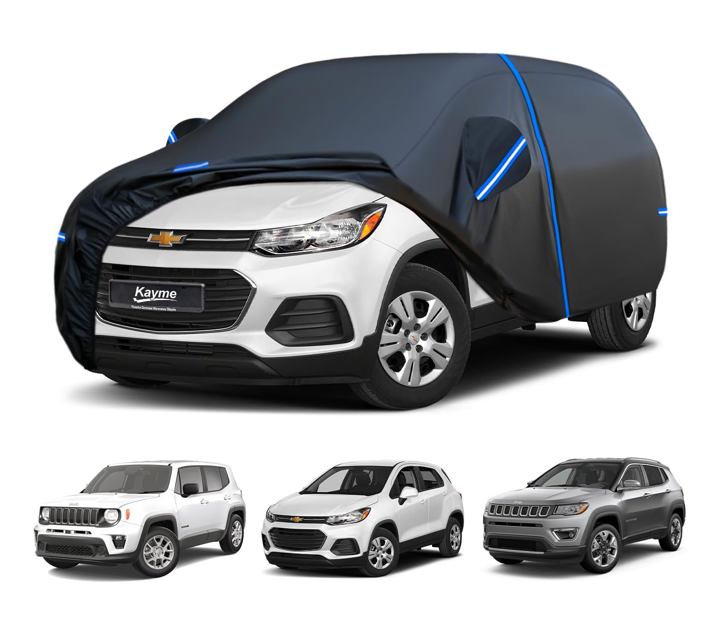 Photo 1 of Kayme SUV Car Cover Custom Fit for Chevrolet Chevy Trax, Jeep Compass/Renegade, Windproof Upgraded & 100% Waterproof. All-Weather Full Exterior Cover Rain Snow Protector with Door Zipper and Towel.