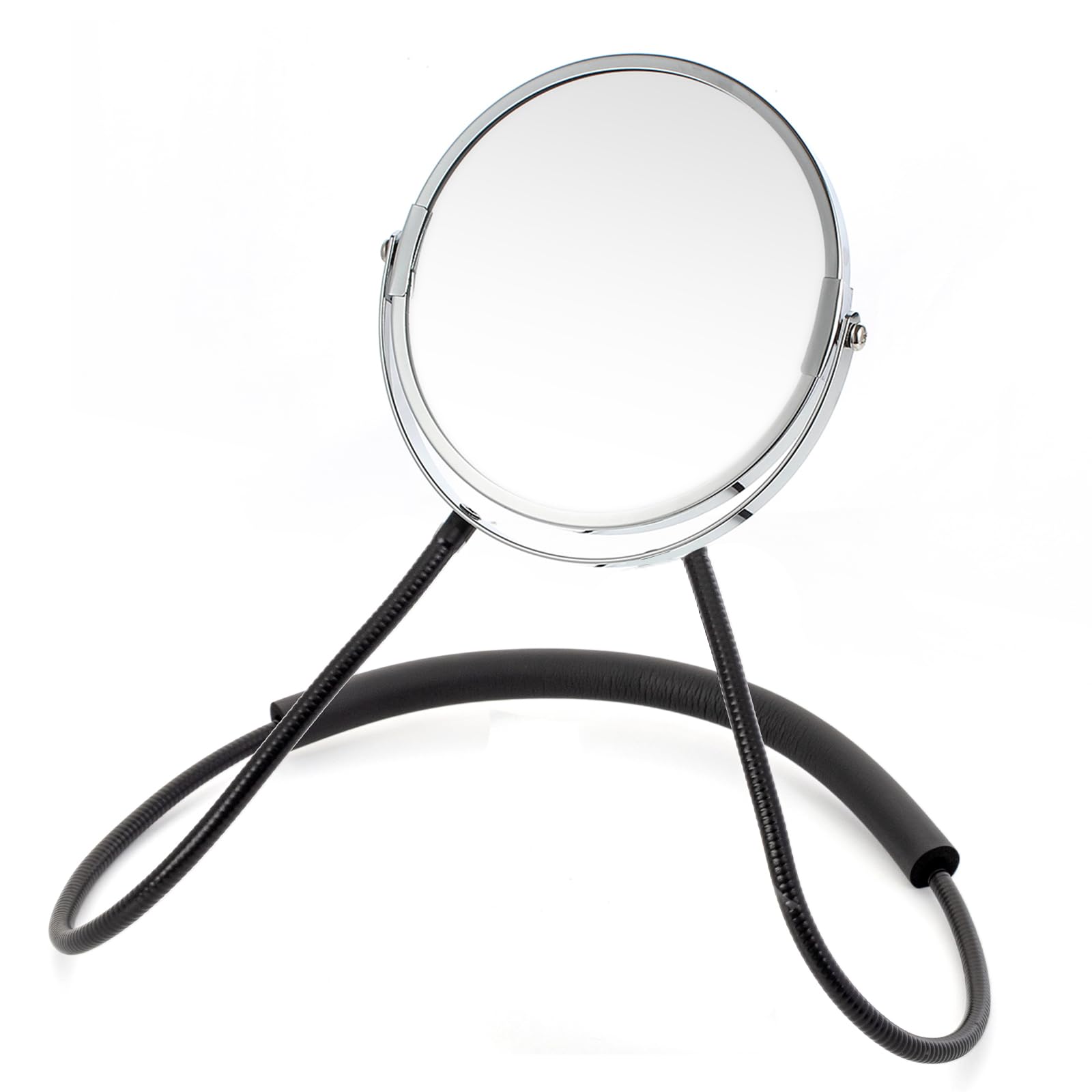 Double Sided Mirror, Standard Viewing and 5X Magnification, Mirror' arm is Flexible to Around The Neck