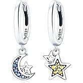 Earrings for Women Trendy, 925 Sterling Silver Earring Jewelry, Fashion Small Hoop Blue Star Moon Sun Drop Dangle Retro Graduation Birthday Gifts for Girls Teen