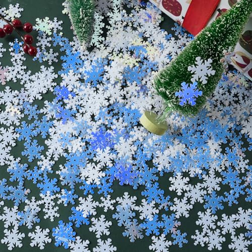 OuMuaMua 2000Pcs Snowflakes Confetti Decorations for Christmas, Iridescent Glitter White PVC Snowflake Confetti Pack for Xmas Christmas Table Winter Holiday DIY Crafts Party Decorations Supplies