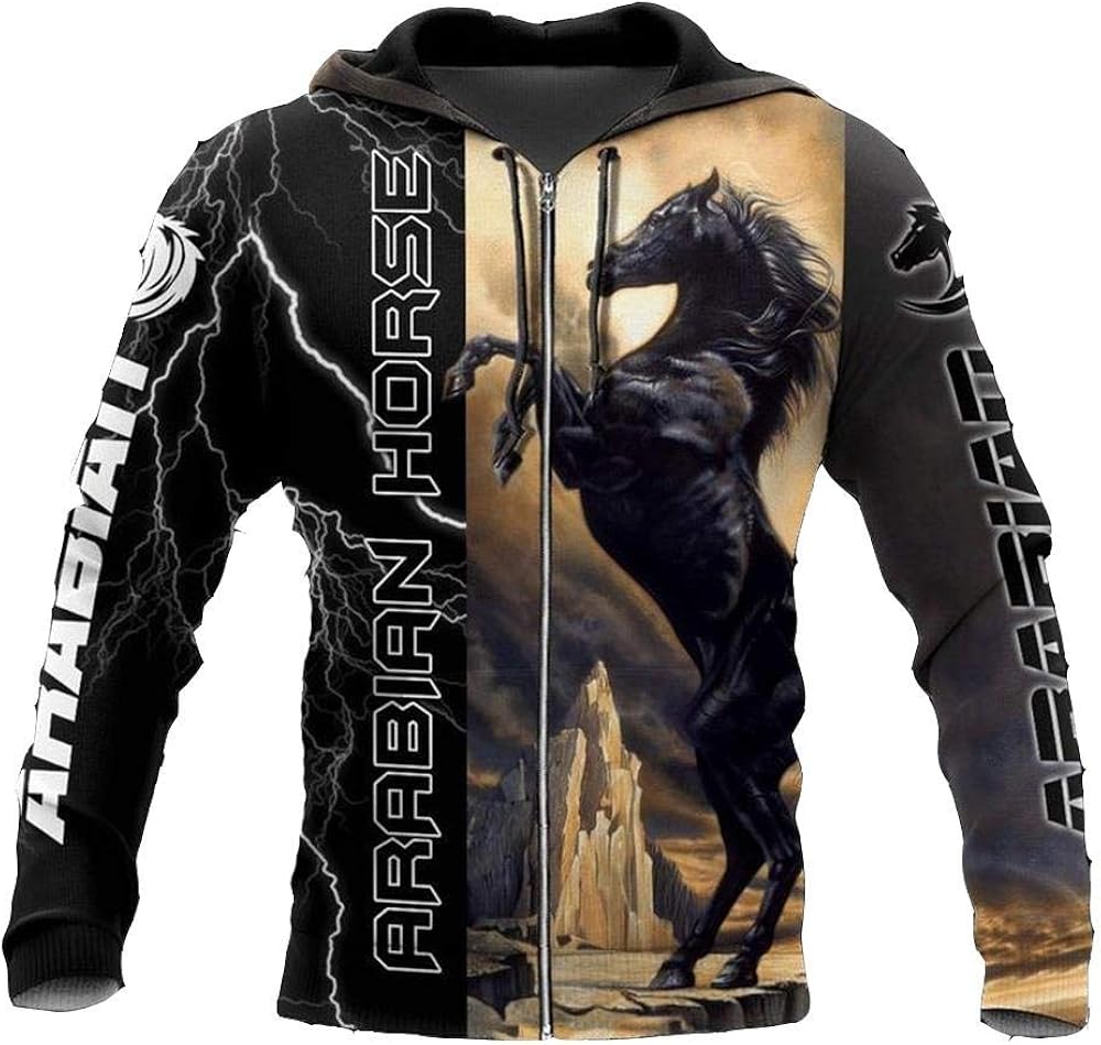 Unisex Horse Zip Up Hoodie 3D Designed Style 22 Lightweight