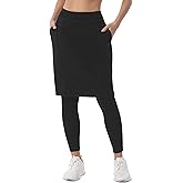 HOKOYI Women 23" Athletic Knee Length Skirt with Full Leggings Attached Pockets Workout Modest Skirted Capris