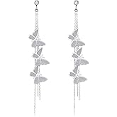 Kruckel Butterfly Long Drop Dangling Earrings -Sparkly Bright Arc-Shaped, Spring-Inspired Dangle Women Jewelry, Flying Silver, Easy - Wear Fashion Design Accesory Packed with Durable Jewelry Box