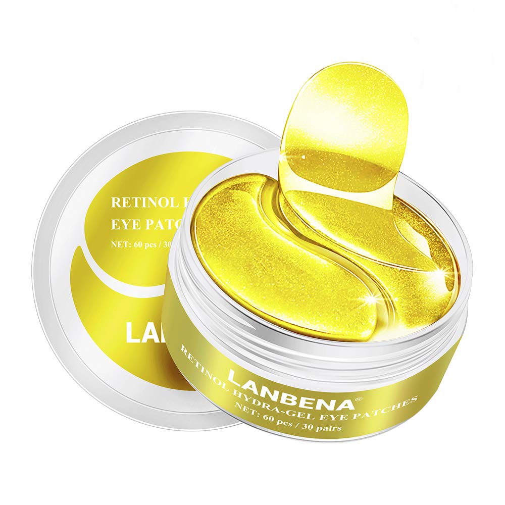 LANBENA Retinol Hydra-Gel Eye Mask Sheet Collagen Eye Patches Skin Care Hyaluronic Acid Gel for Moisturizing Anti Aging Remove Dark Circles Eye Bag (Gold)