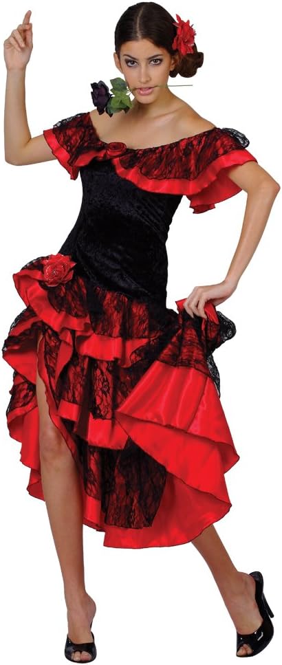 Wicked Costumes Adult Women’s Spanish Senorita Costume, Red Flamenco Style Fancy Dress for Halloween Fiesta & Themed Parties
