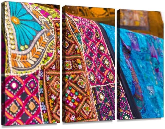 Colorful Indian Tapestries on The Street Market in