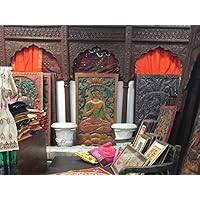 18c Triple arch Columns India Verandah Archway Hand Carved Architectural Antique 3 Arch Room Divider Elaborate Rustic Old world