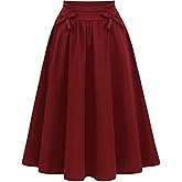 Wedtrend Vintage Skirts for Women High Waisted Midi Skirt A Line Skirt Office Work Skirt with Pockets