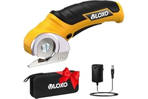 VLOXO Cordless Cardboard Cutter, Electric Scissors for Cardboard with Safety Lock, Power Rotary Scissors Multi-Cutting Tools, Rechargeable Box Cutter Electric for Carpet Leather (Yellow)