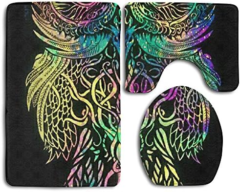 ILNONO Bathroom Accessories Bath Rug Sets 3 Piece Bathroom Non-Slip Floor Rug Owl Bird Style Pedestal Rug + Lid Toilet Cover + Bath Mat For Kids Womens