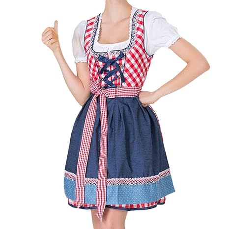 CUTUDE Damen Dirndl Oktoberfest Karneval Kostüm Traditionelles Kleid Halloween Cosplay Trachtenkleid Maid Kostüm