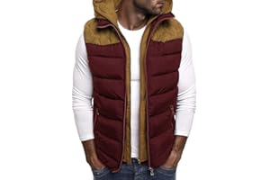 WENKOMG1 Quilted Vest For Men,Warm Puffer Vest Solid Comfy Sleeveless Outerwear Cozy Hooded Zip Up Waistcoat