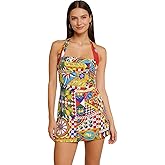 Women's Sexy Halter Tropical Printed Mini Dress Sleeveless A Line Bodycon Dress Backless Party Vacation Dresses