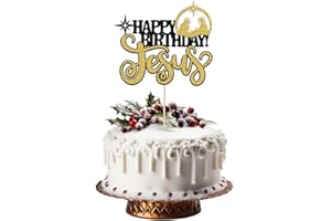 ZITTRO 1Pcs Happy Birthday Cake Topper Glitter Black-gold Jesus Birthday Cake Pick Merry Christmas Cake Decorations for Nativity Scene Christmas Birthday Party Supplies