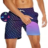 Tasneem Mens Swim Trunks with Compression Liner Swim Shorts 5 Inch Inseam Quick Dry Mens Bathing Suit