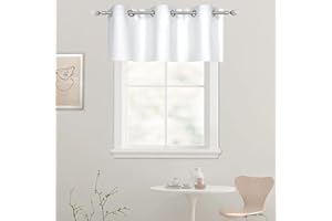 DECOVSUN Solid White Grommet Valance for Windows 42X18 Inches - Blackout Curtain Valance for Kitchen, Living Room, Bedroom & Kids Room - 1 Panel