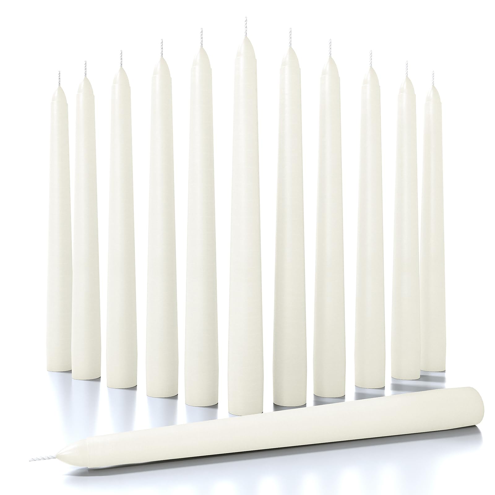 CANDWAX 20 cm Taper Candles Set of 12 - Dripless Dinner Candles - Long Burning, Perfect for Christmas or Household Use - Ivory