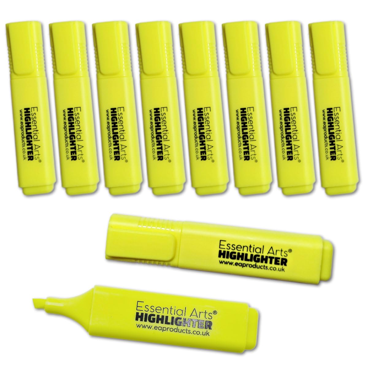 Essential Arts Square Yellow Highlighter Pen Pack of 10 | Chisel Tip Fluorescent Highlight Marker Pens for Office, School Art and Business