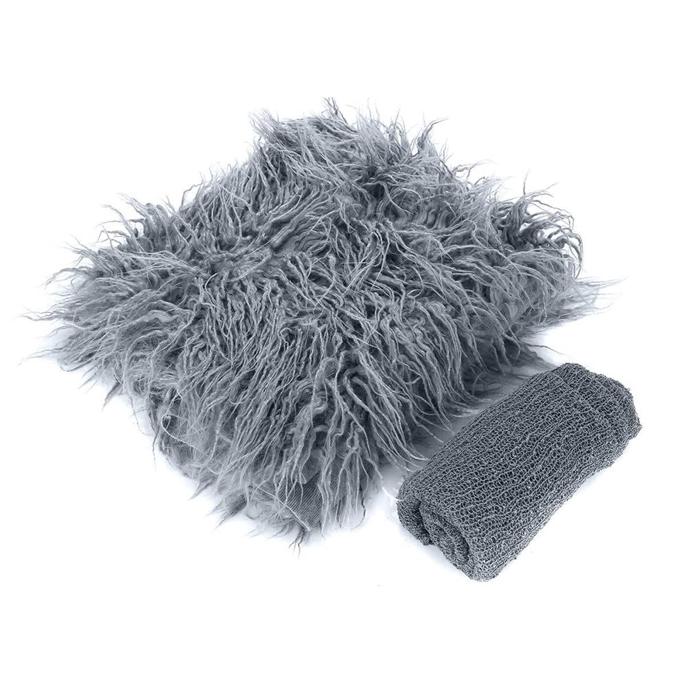 Uposao 2 Pcs/set Newborn Photography Props, DIY Newborn Infant Blanket Swaddle Wrap Set Soft Faux Fur Photography Backdrops Mat Rug for Baby Boys Girls