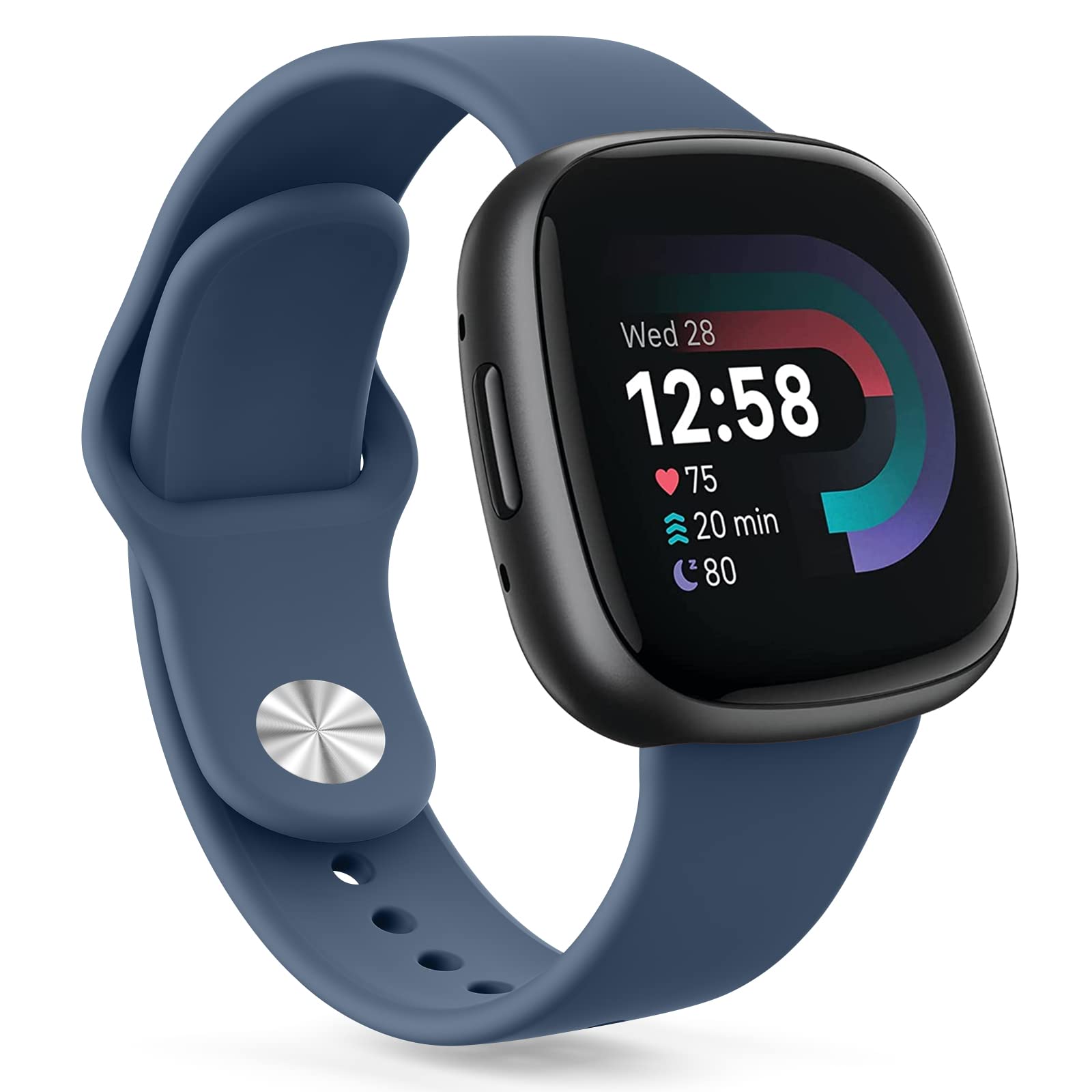 Oumida Silicone Strap for Fitbit Versa 4 & Sense 2, Adjustable Breathable Soft Silicone Wristband Replacement for Fitbit Versa 3 (Deep Blue)