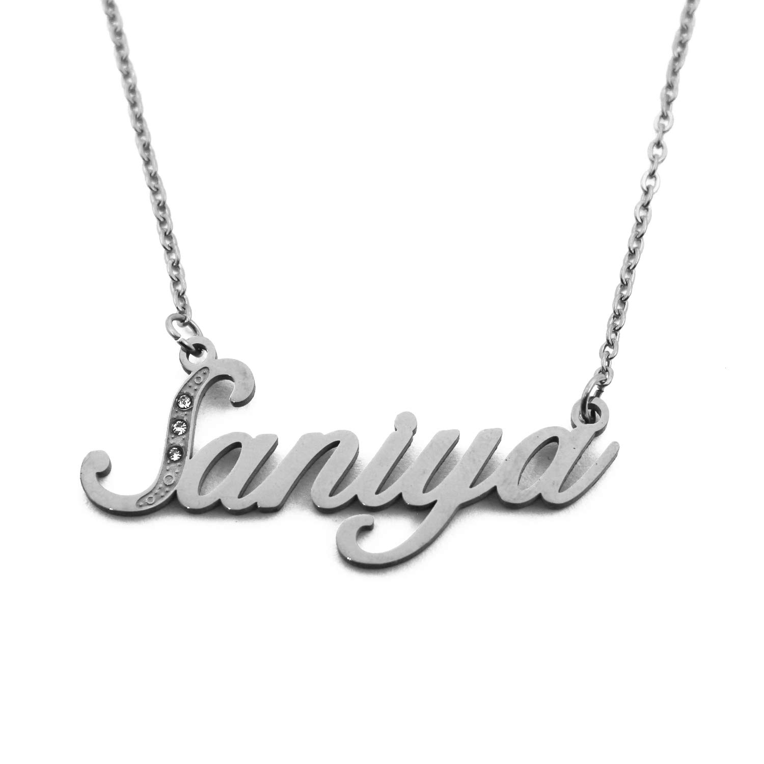Saniya Name Necklace Personalised Italic Silver Tone, Custom Dainty Name Pendants, Jewellery for Ladies, Girlfriend, Mother, Sister, Friends