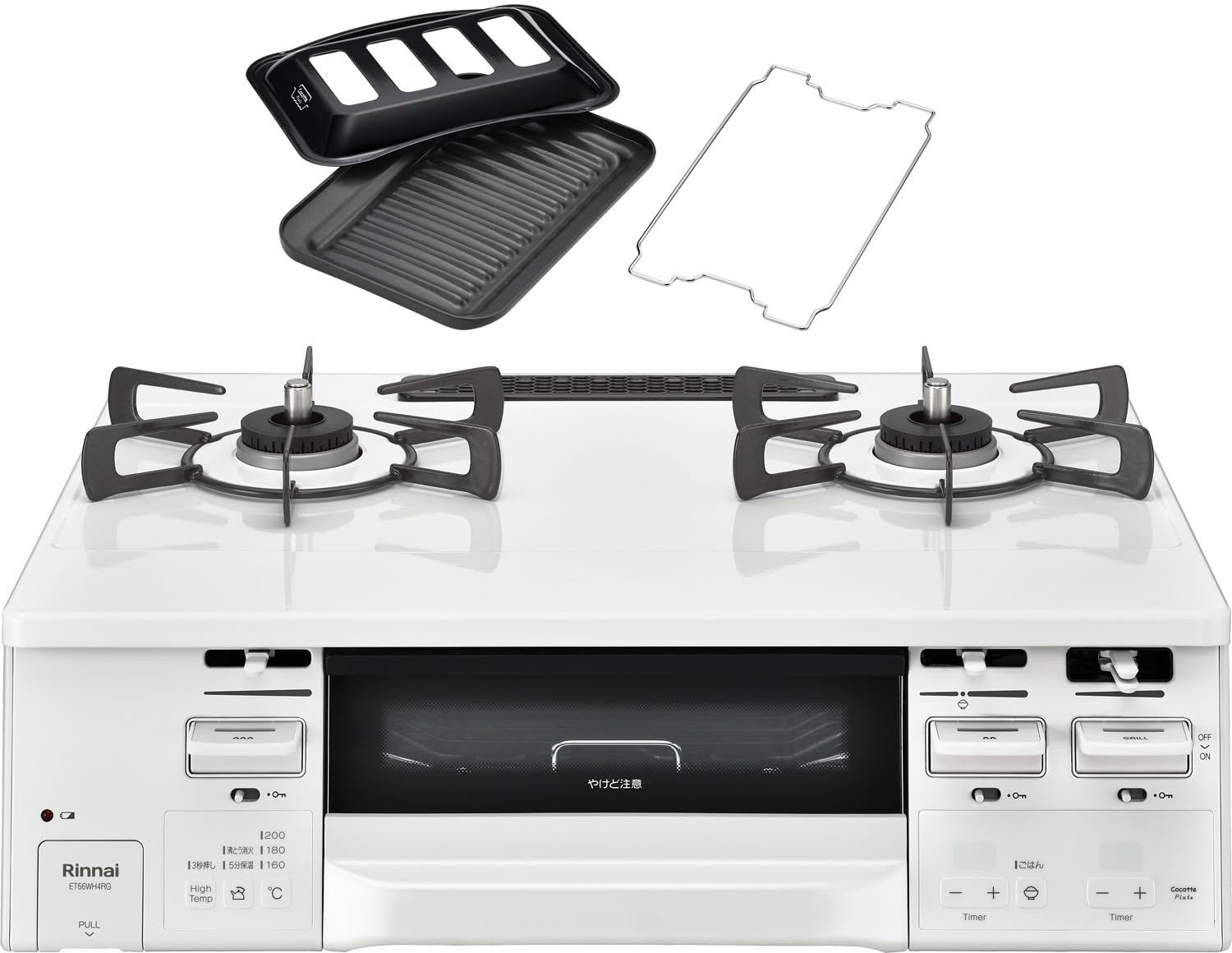 リンナイ ガスコンロ HOWARO C（ホワロ）【白いガスコンロ】 水無し両面焼き ココットプレート付属 ET66WH4RGA-WR (都市ガス12A/13A・右強火力)商品画像
