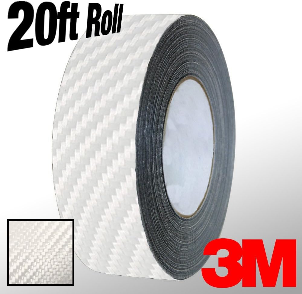 VViViD 3M 1080 White Carbon Fiber Vinyl Detailing Wrap Pinstriping Tape 20ft Roll (1 Inch x 20ft)