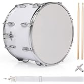 Ktaxon 14 x 10 inches Marching Snare Drum Pair of Drumsticks Included White | Poplar Wood Portable Marching Drum Set Suitable for Students, Beginners, Includes Key, Shoulder Strap