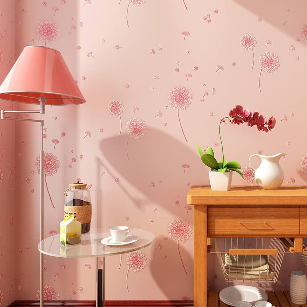 Amazon Co Jp 暖かい庭のタンポポの壁紙不織布の子供部屋かわいい姫の部屋のベッドルームのフルショップのリビングの壁紙 Color ピンク ホーム キッチン