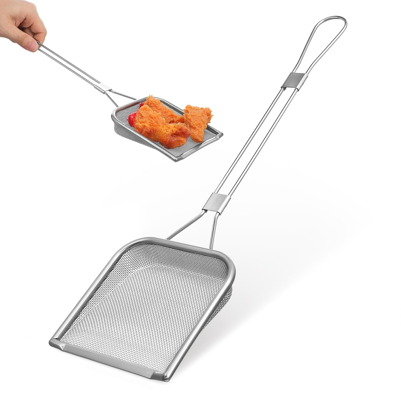 Ciieeo Stainless Steel Filter Skimmer Spoon, Square Fine Wire Mesh Strainer Ladle with Long Handle for Kitchen Frying Chips Party Barbecue Skimming Oil Foam