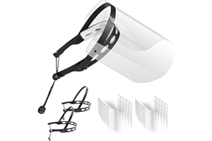 EWA Adjustable Face Shield（2pack+10visors）, All-Round Protection Cap with Clear Anti-Fog Shields, Lightweight Transparent Face Shields(2 Support Frame + 10 Replaceable Visors+ 4 Sponge Strips)-Black