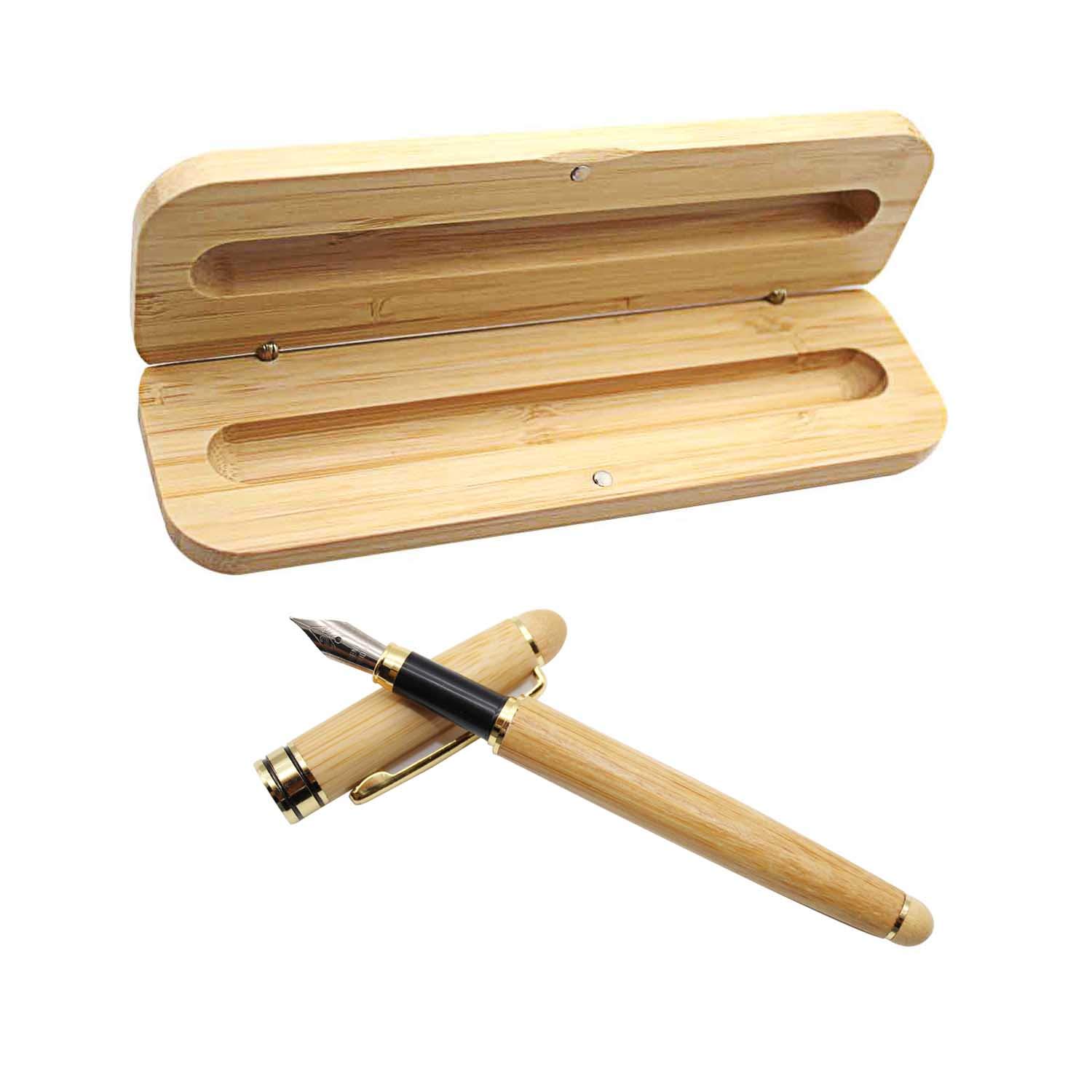 WJUAN Bamboo Fountain Pen Set - Handmade Vintage Wooden Pen with Stainless Steel Nib (14cm) & Gift Box | Smooth Writing Calligraphy for Journals, Letters