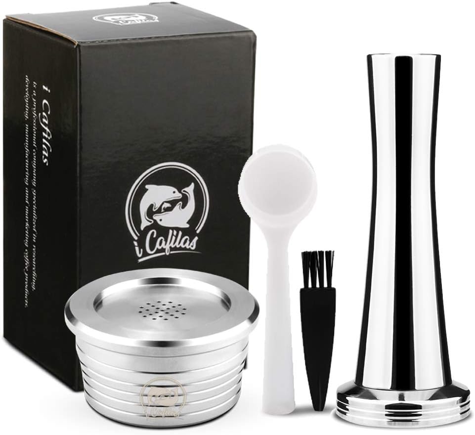 i Cafilas Reusable Coffee Capsules, Stainless Steel Refillable Pods Compatible with Delta Q Coffee Capsules (Capsule+Tamper)