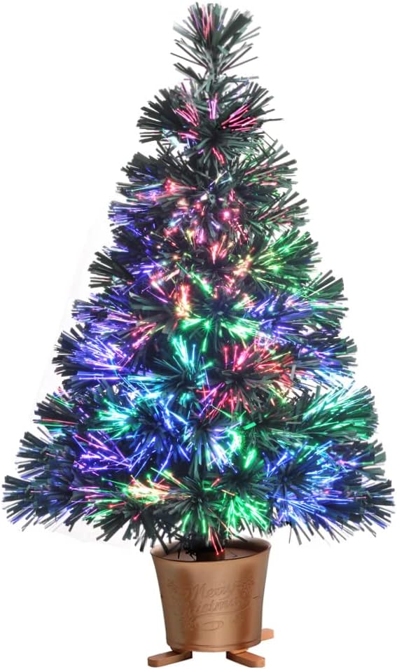 Trees - e Crafty Pre-lit Mini Christmas Tree, Tabletop Artificial Fiber Optic Christmas Trees with Gold Base -24 Inch …