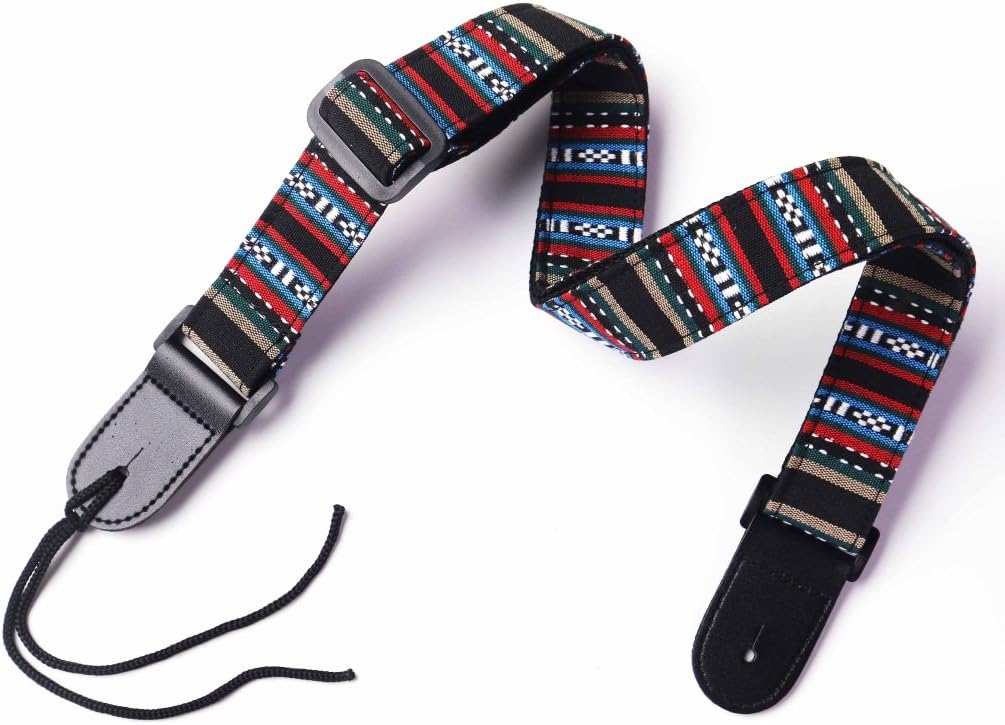 VIVICTORY GCS-04 Hootenanny Style Guitar Straps Retro braided style 100% Cotton Genuine Leather Adjustable length