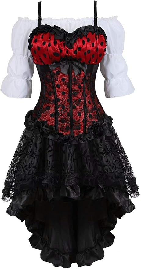 Jutrisujo Steampunk Korsett Set Damen - 3-teiliges Gothic Korsage Top Braun