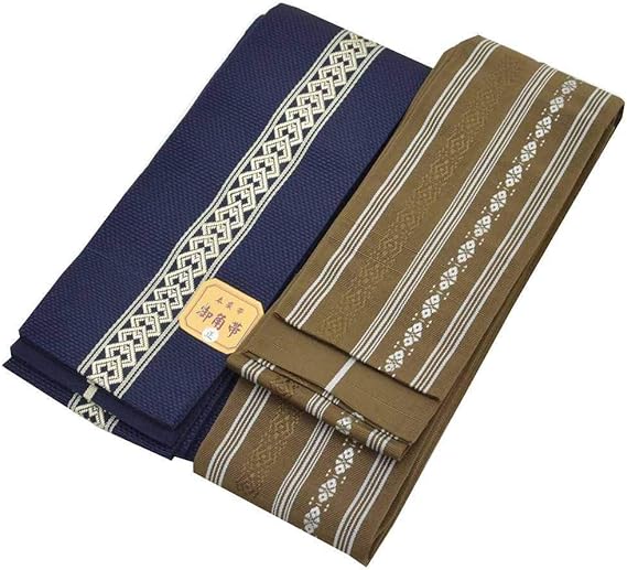 Amazon 着物ひととき 角帯 2点セット 男物 化繊 和装小物 メンズ カジュアル 花皿 縞文様 茶 紺色系 Kkb1086b Kimono 帯 通販