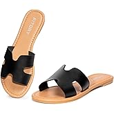 FITORY Women's Comfortable Dressy Leather Flat Sandals - Stylish & Beautiful Summer Slides Size 6-11