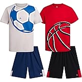RBX Boys Shorts Set - 4 Piece Poly Interlock Soft Fleece Short Sleeve Graphic Tees and Athletic Gym Shorts for Boys