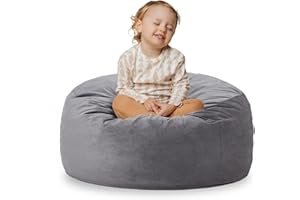 Bezseller Bean Bag Chair 3Ft, Soft Dutch Velvet Cover with Memory Foam Filling for Kids/Teens Fluffy BeanBag Chairs with Handle Removable Foam and Pocket, Lazy Sofa for Living Room Bedroom, Grey