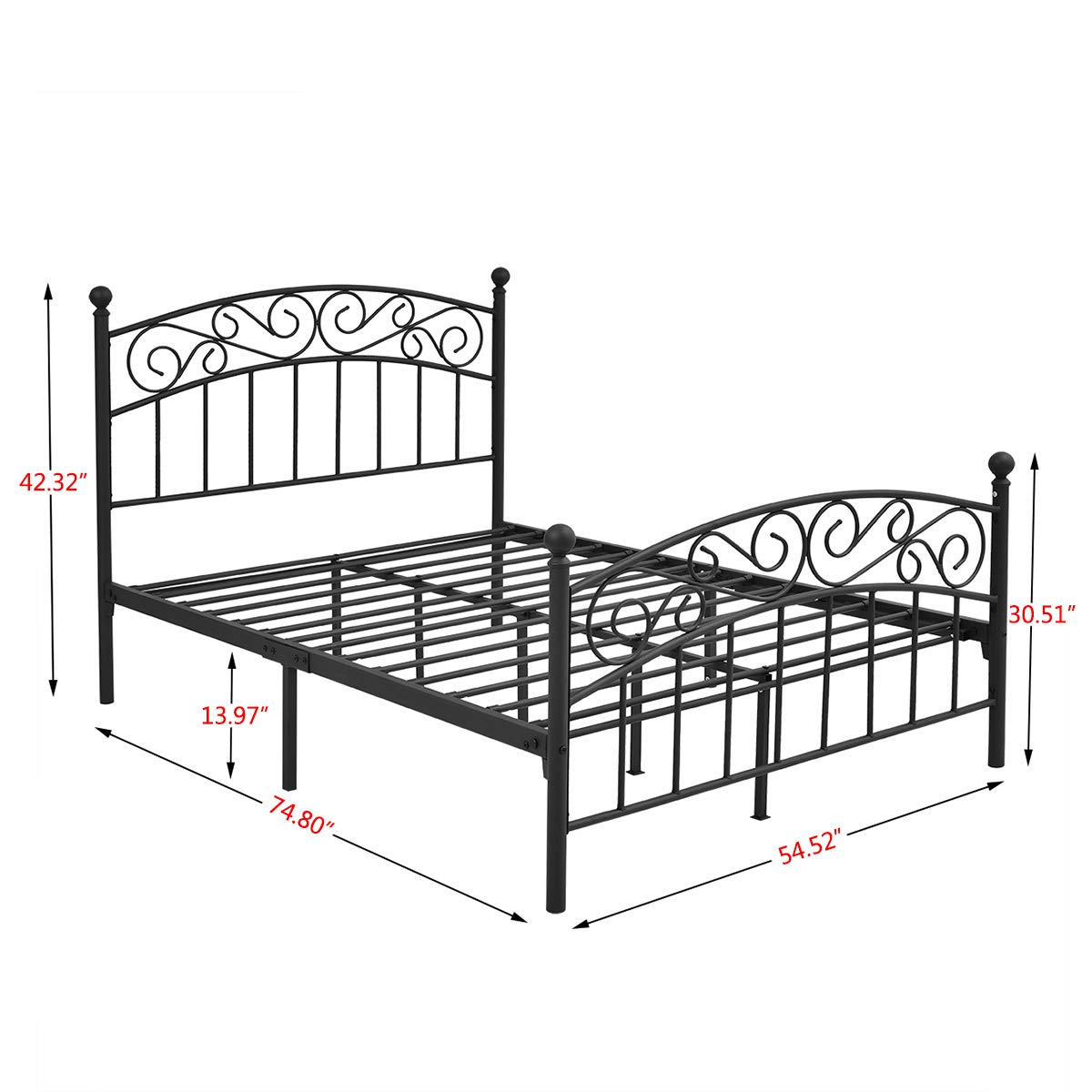 Yollen Metal Beds Victorian Style Platform Bed Frame with Headboard