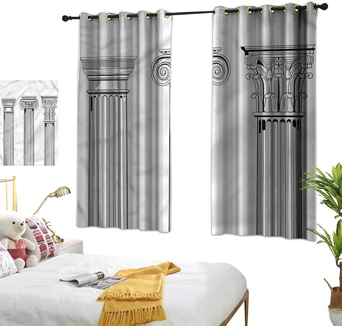 Navy Blue Curtains Pillar,Antique Column Capitals 84"x96