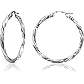 Sterling Silver 2mm Twist Tube Round Hoop Earrings for Women, 15mm-60mm